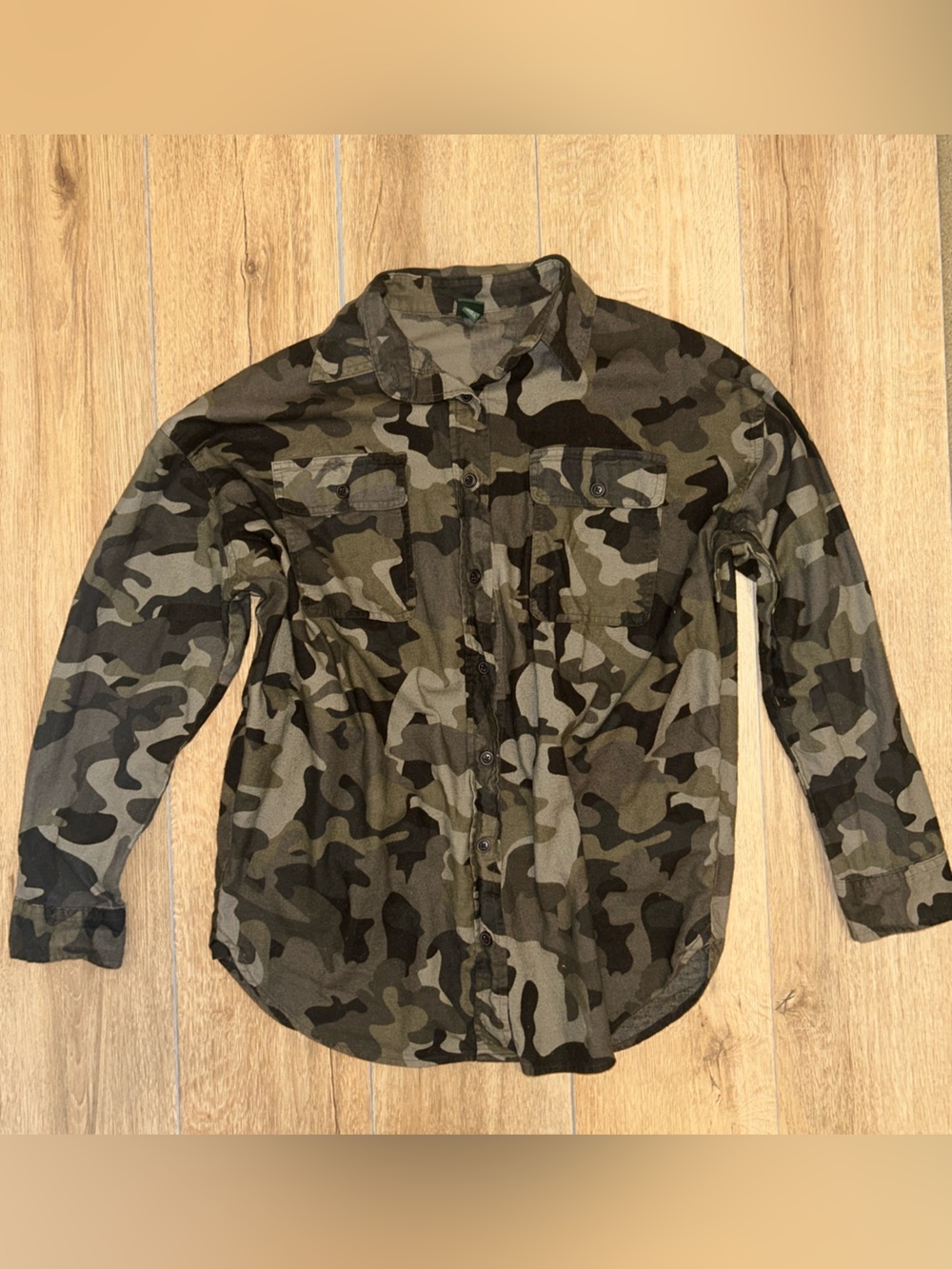 wild fable Olive & Black Camo Button-Down Shirt